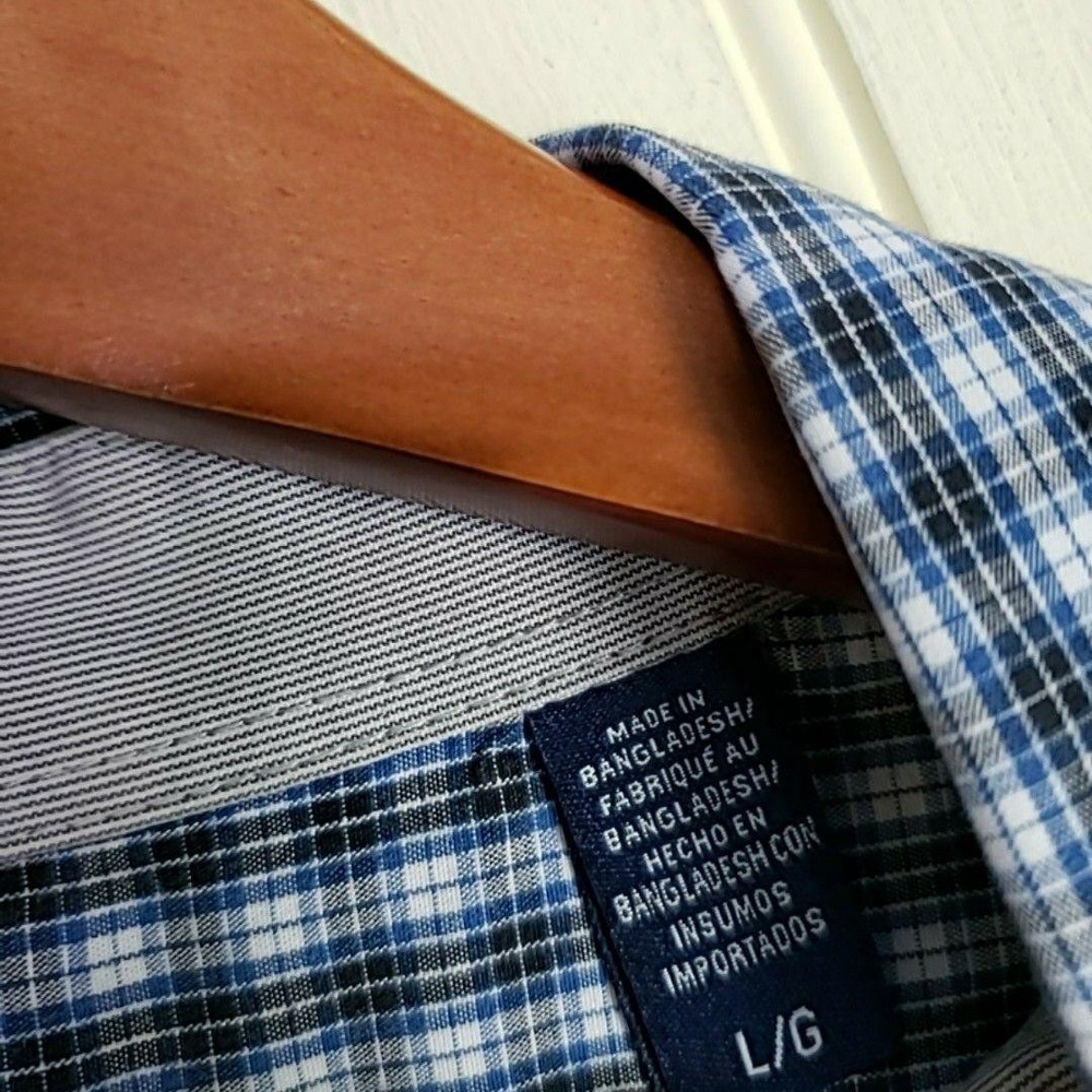 IZOD Shirt Mens Large Blue Check Long Sleeve 100% Cotton Button-Down Casual - Picture 6 of 10